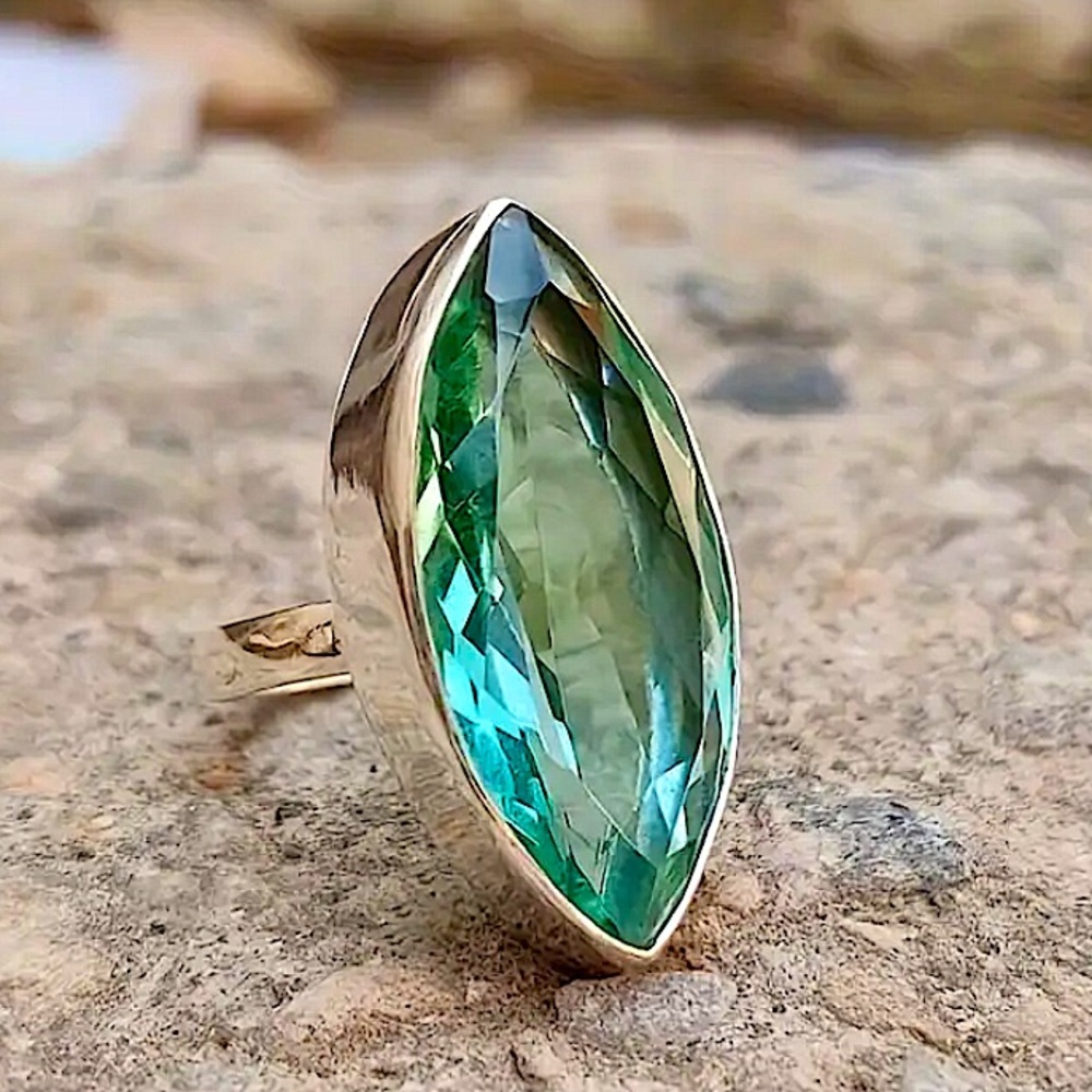 Sterling Silver Aquamarine Zircon Ring, Large Stone, Cocktail - Picture 6 of 7